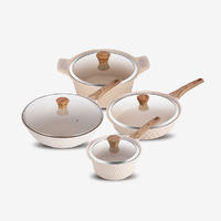 Off-white nonstick die cast aluminum cookware set with bakelite handle