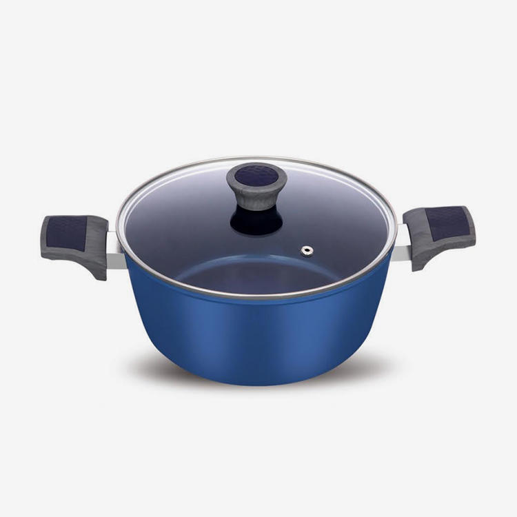 Blue nonstick forged aluminum casserole with soft touch bakelite handle