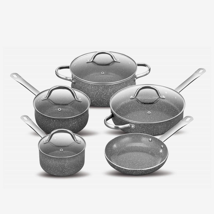 Grey nonstick press aluminum cookware set with stainless steel handle