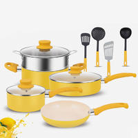 Yellow nonstick press cookware set with soft touch bakelite handle