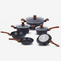 Black nonstick forged aluminum cookware set with bakelite handle 