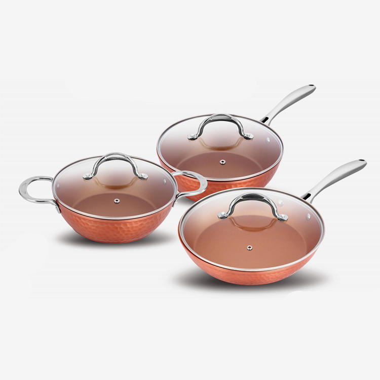 Copper ceramic forged aluminum cookware set with stainless steel handle