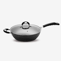 Black nonstick forged aluminum saute pan with soft touch bakelite handle
