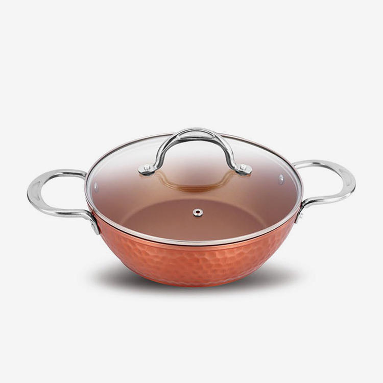 Copper ceramic forged aluminum casserole with stainless steel handle