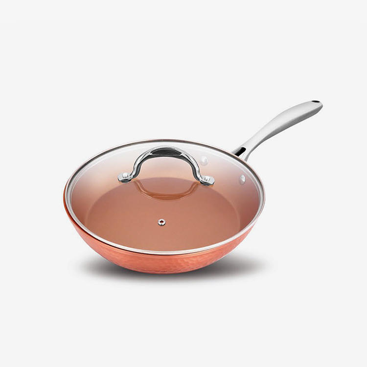 Copper ceramic forged aluminum wok with stainless steel handle