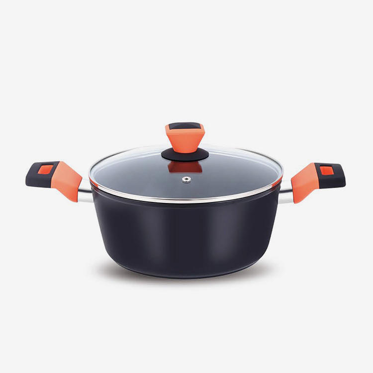 Black nonstick forged aluminum casserole with soft touch bakelite handle