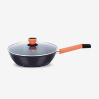 Black nonstick forged aluminum wok with soft touch bakelite handle