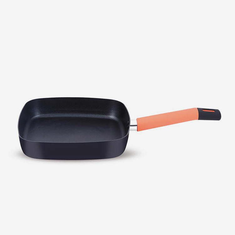 Black nonstick forged square fry pan with soft touch bakelite handle