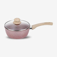 Pink nonstick rolled edge aluminum sauce pan with bakelite handle 