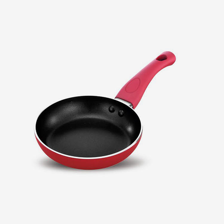Red nonstick rolled edge aluminum fry pan with soft touch bakelite handle