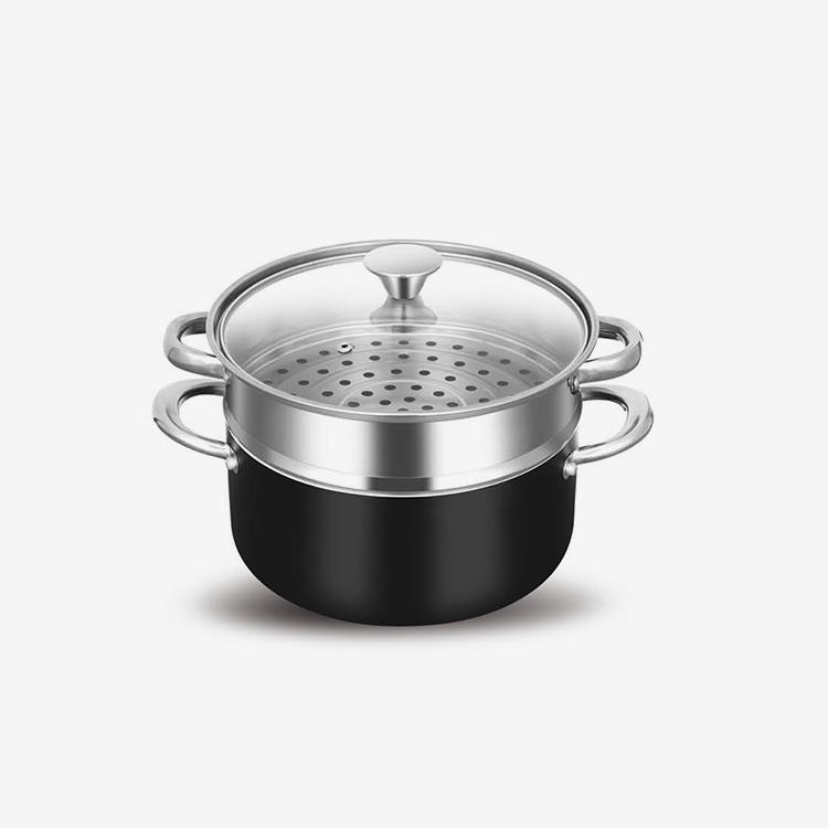 Black ceramic press aluminum casserole with stainless steel handle