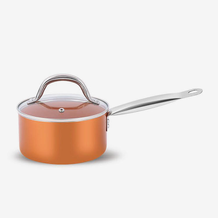 Copper nonstick press aluminum sauce pan with stainless steel handle