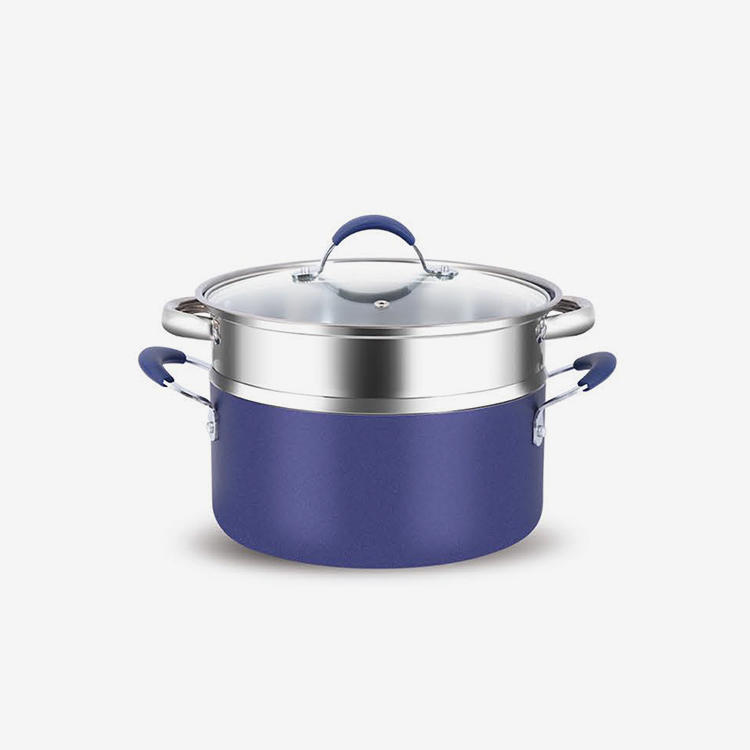 Blue nonstick press aluminum casserole with soft touch SS handle