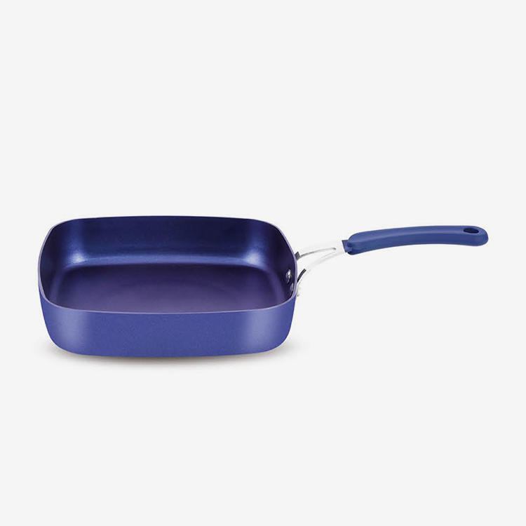 Blue nonstick press aluminum square fry pan with soft touch SS handle