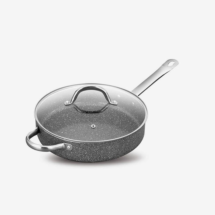 Grey ceramic press aluminum saute pan with stainless steel handle