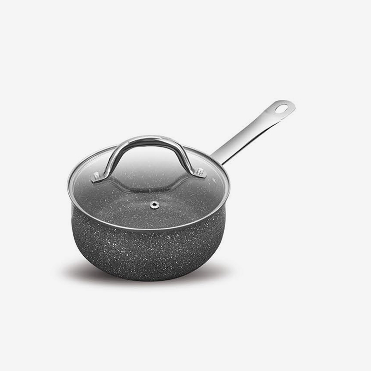 Grey nonstick press aluminum sauce pan with stainless steel handle