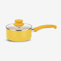 Yellow nonstick press aluminum sauce pan with soft touch bakelite handle