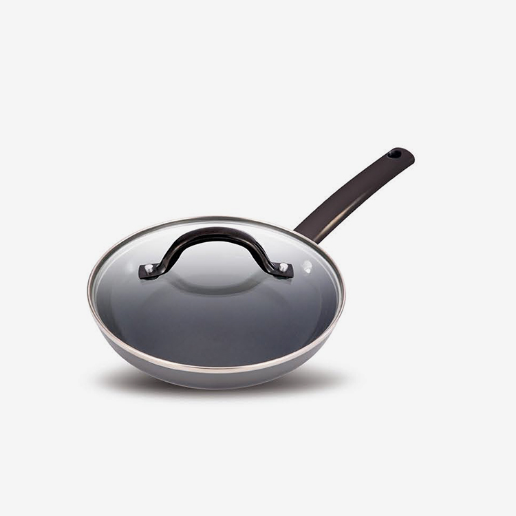 Grey ceramic press aluminum fry pan with soft touch SS handle